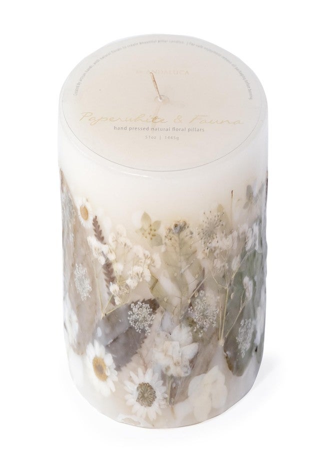 ANDALUCA Pressed Real Flowers Handcrafted Botanical Floral Pillar Candle (Natural White) - Image 2
